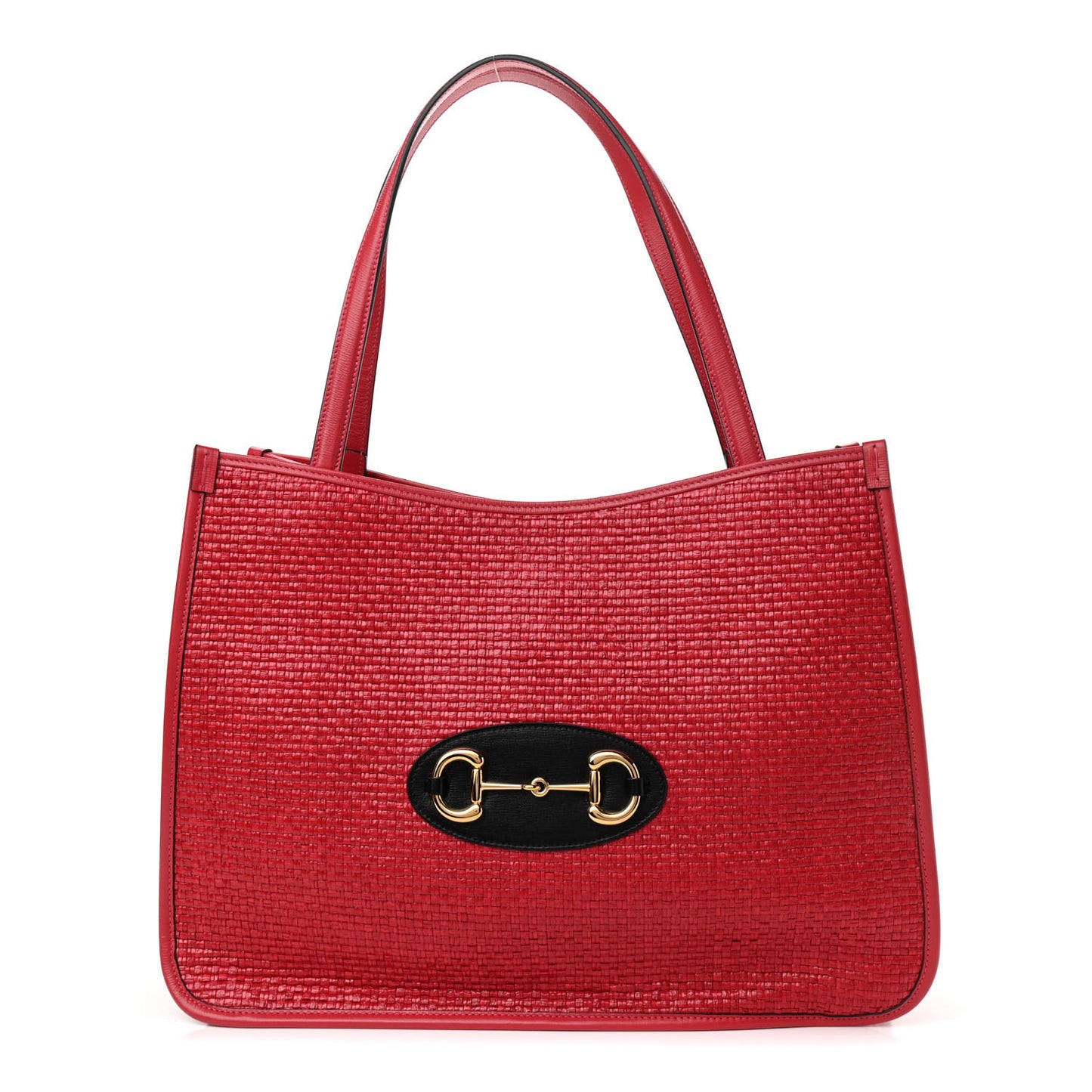 Straw Azalea Calfskin Horsebit 1955 Tote Bag Coral Wave Black