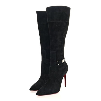 Christian Louboutin Suede Lock Kate Botta 100 Knee High Boots 38 Black 3 of 6