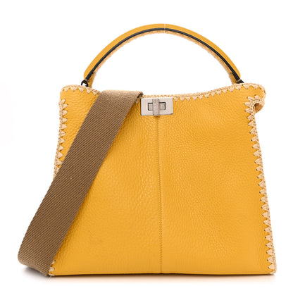 Fendi Cuoio Romano Selleria Raffia Bi-Color Woven Medium Peekaboo X-Lite Sunflower Paglia 1 of 13