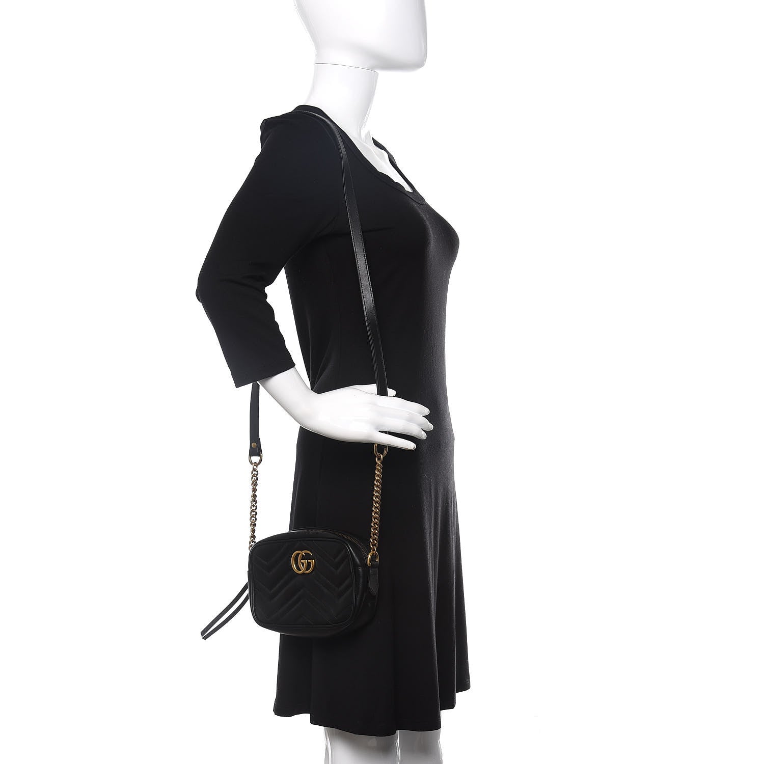 Gucci Calfskin Matelasse Mini GG Marmont Chain Shoulder Bag Black 2 of 10