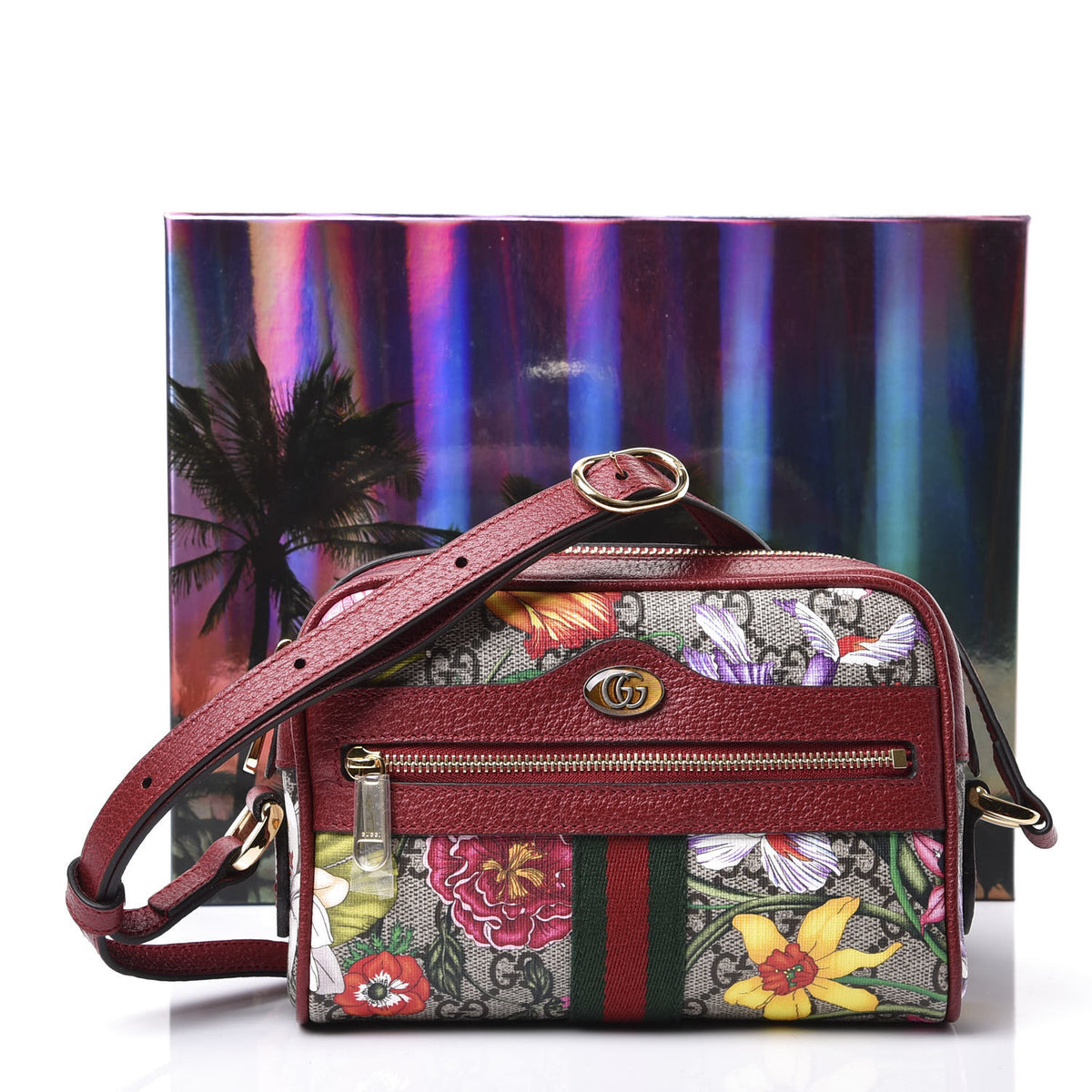 GG Supreme Monogram Flora Web Mini Ophidia Shoulder Bag Red