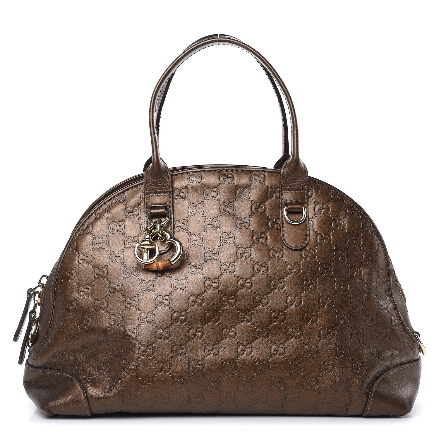 Gucci Metallic Guccissima Heart Bit Charm Dome Satchel Bronze 1 of 22