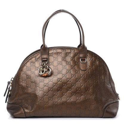 Gucci Metallic Guccissima Heart Bit Charm Dome Satchel Bronze 1 of 22