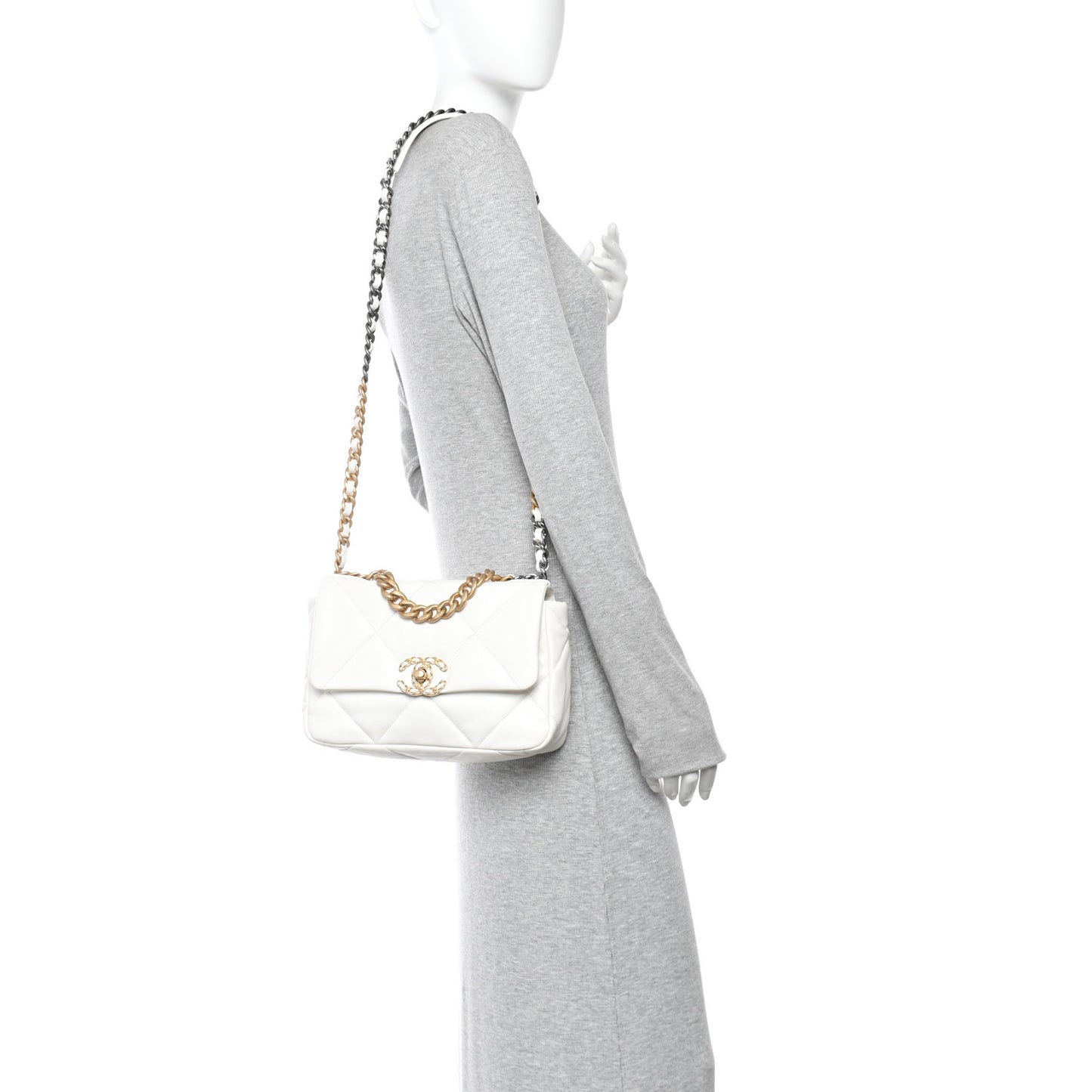 Goatskin Quilted Medium Chanel 19 Flap White