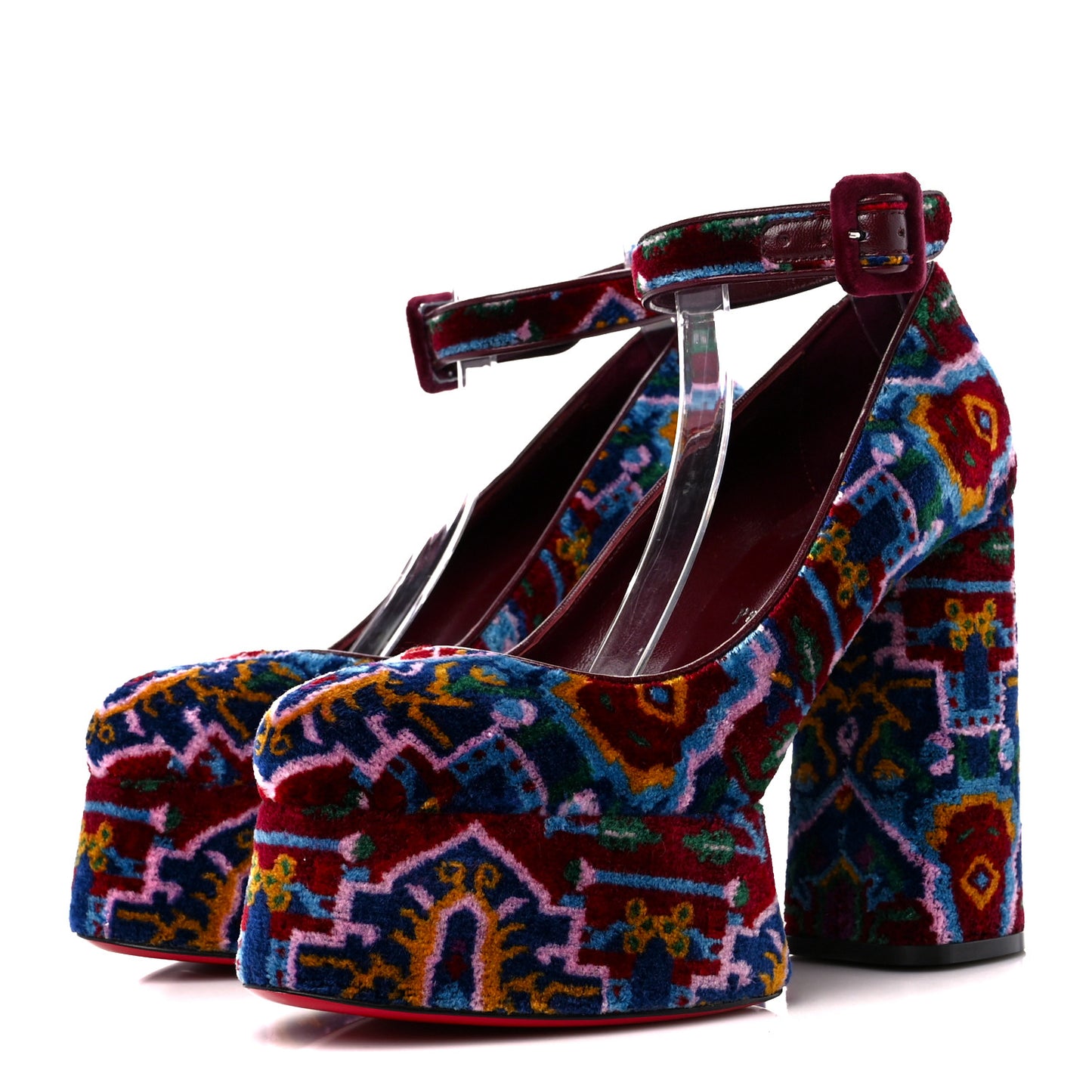Velvet Broderie Tapis Loubi Mystery Yazefir 130mm Platform Pumps 39 Multicolor