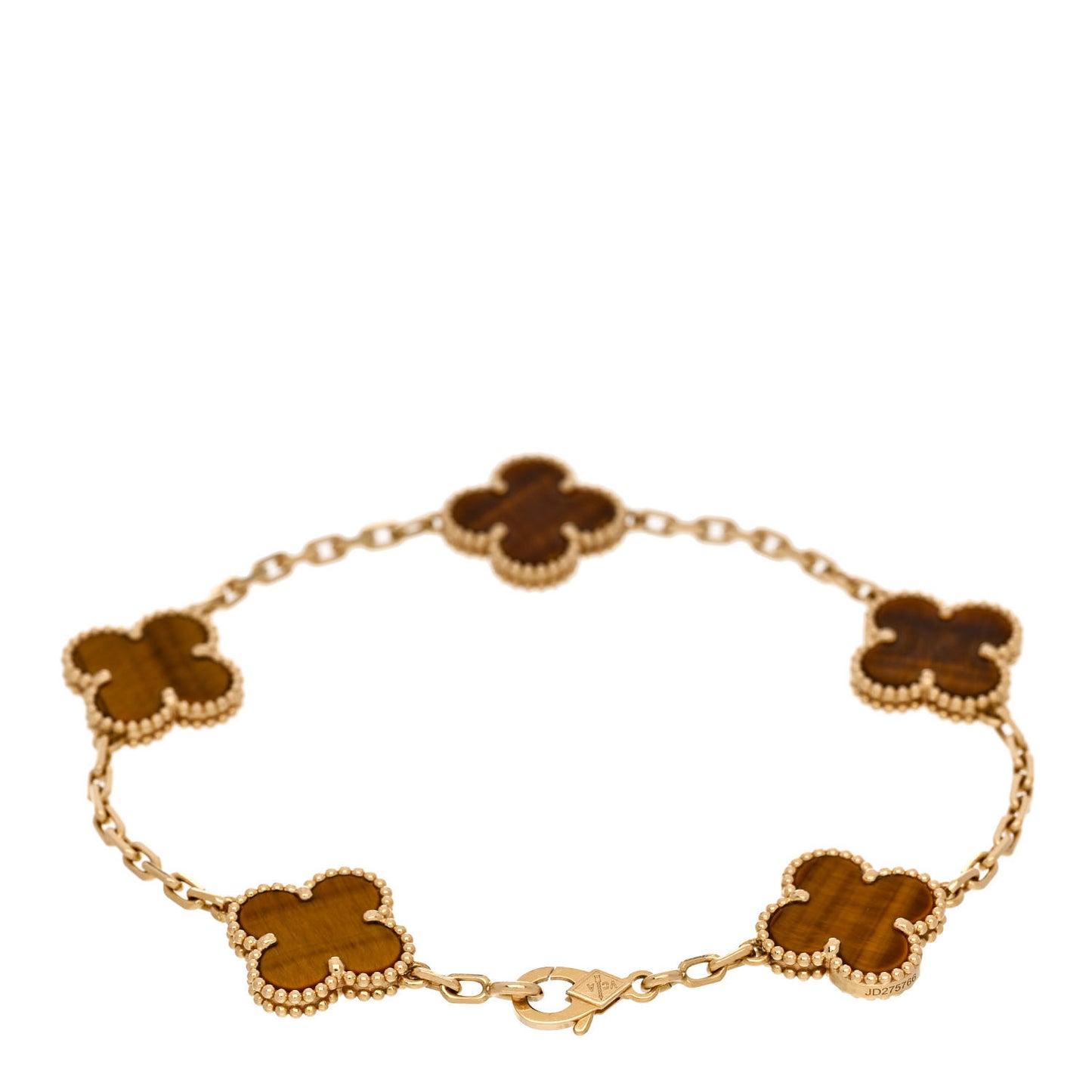 18K Yellow Gold Tiger Eye 5 Motifs Vintage Alhambra Bracelet