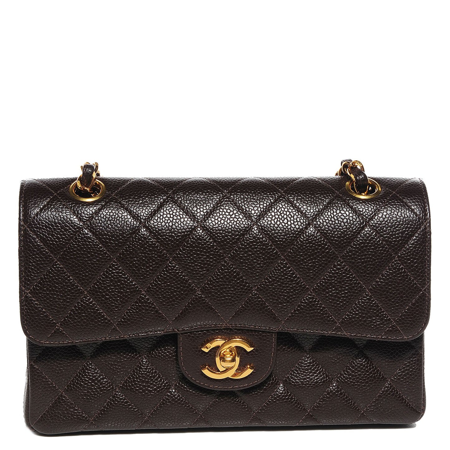 Caviar Quilted Small Double Flap Dark Brown