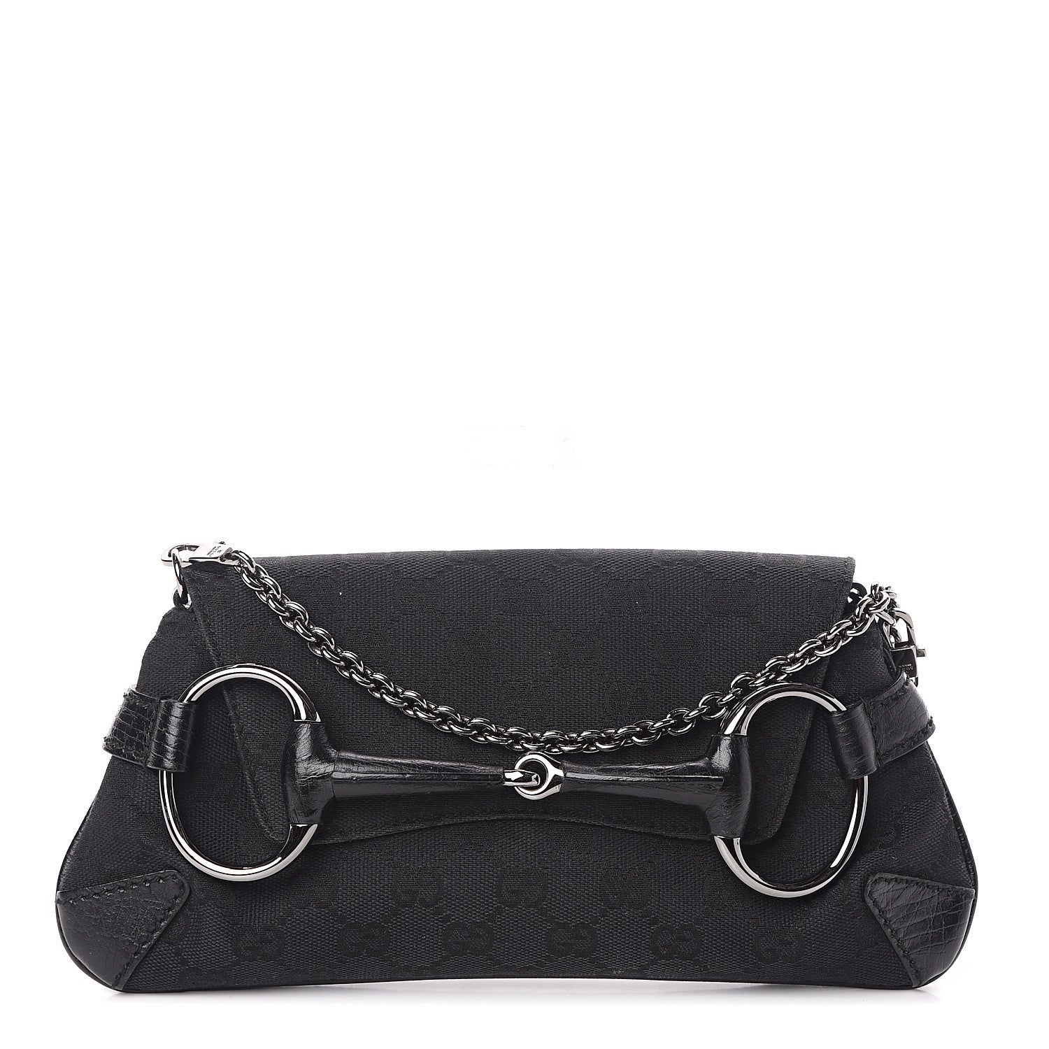 Gucci Monogram Horsebit Chain Clutch Black 1 of 8