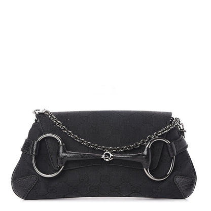 Gucci Monogram Horsebit Chain Clutch Black 1 of 8