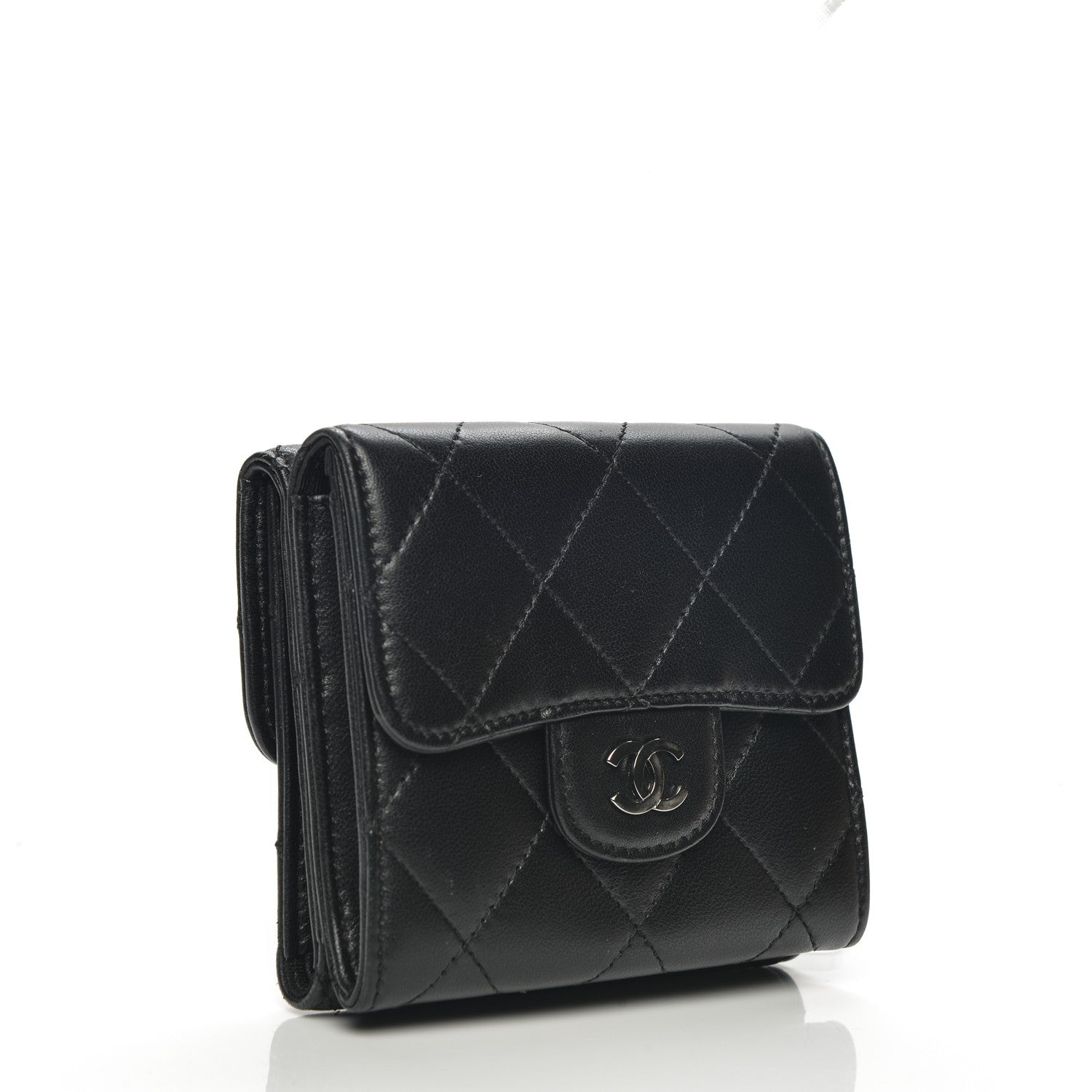 Chanel Lambskin Quilted Compact Flap Wallet Black 3 of 8