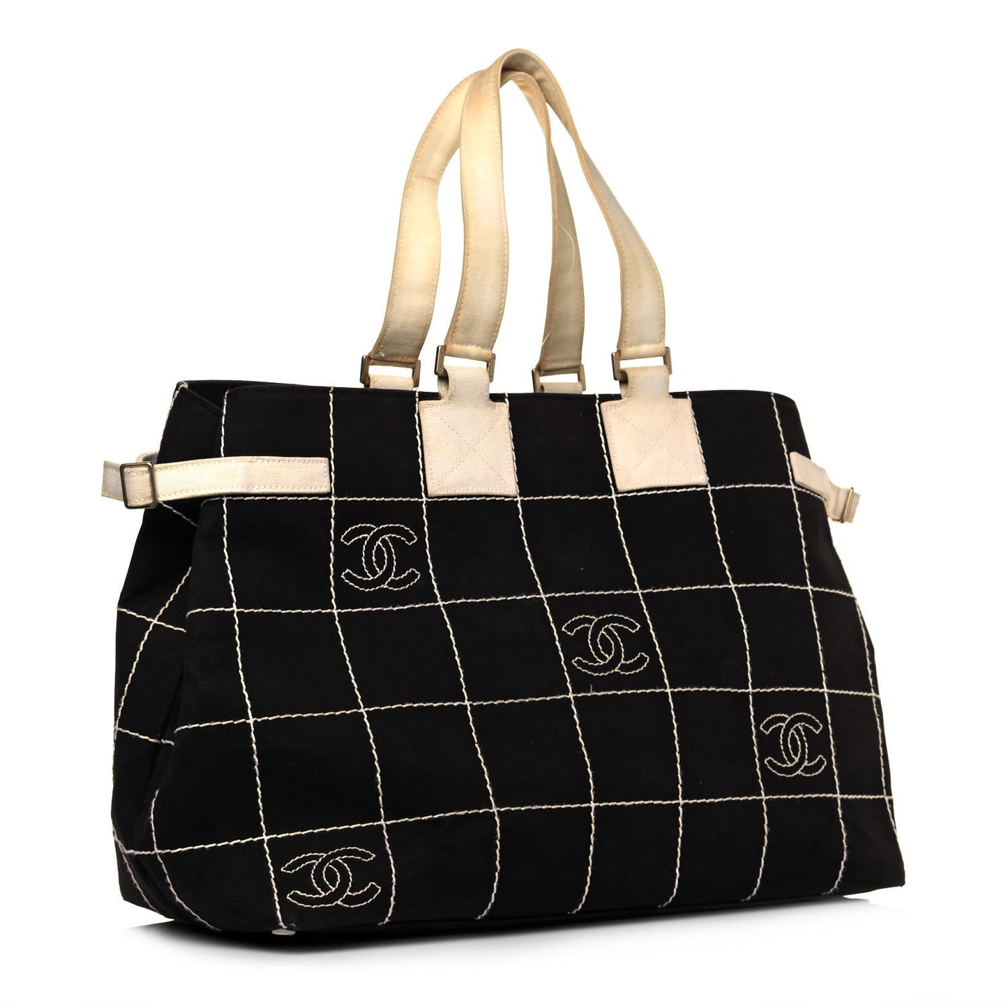 Canvas Square Stitched CC Tote Black