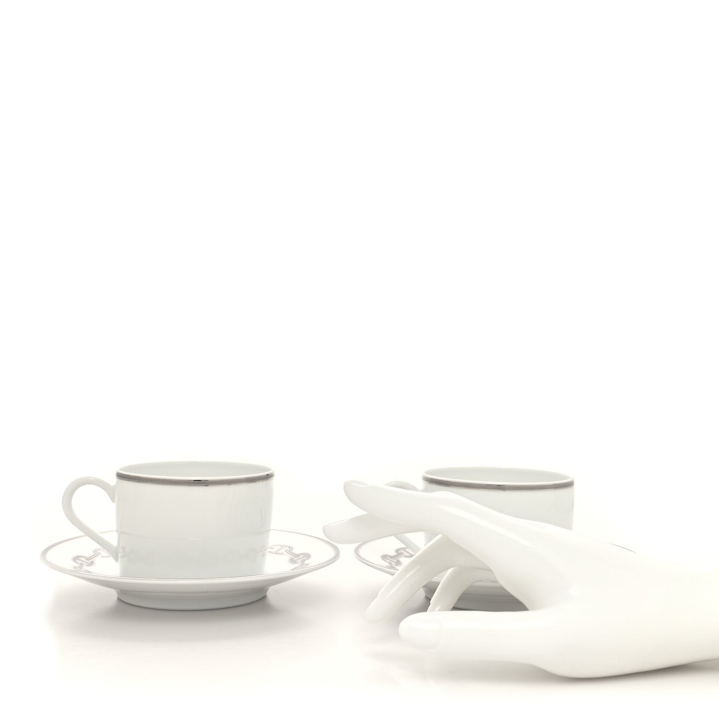 Porcelain Platinum Chaine d'Ancre Tea Cup and Saucer Set of 2
