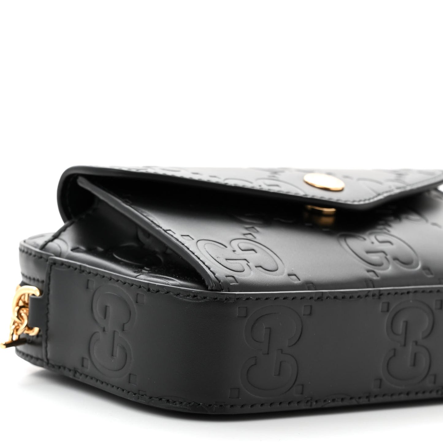 Calfskin GG Super Mini Debossed Chain Wallet Black