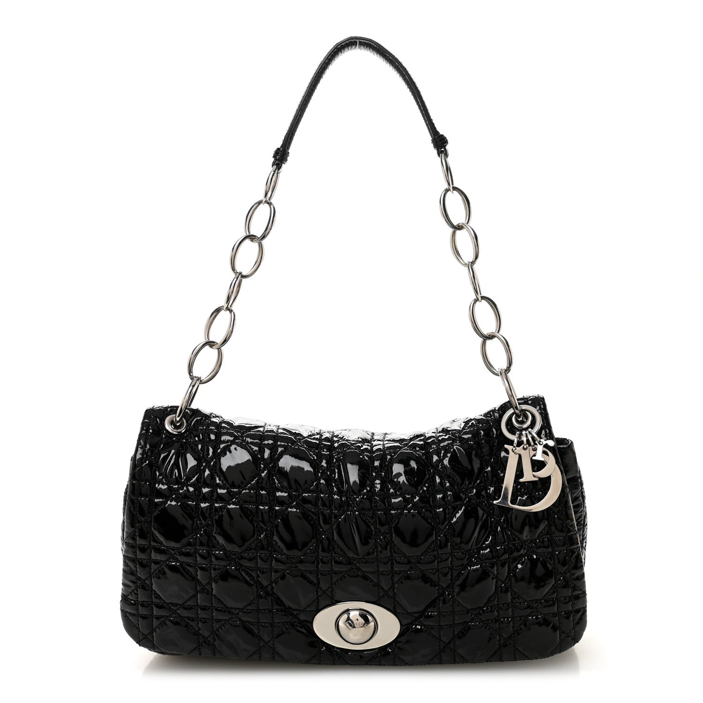 Patent Lambskin Cannage Rendezvous Flap Black