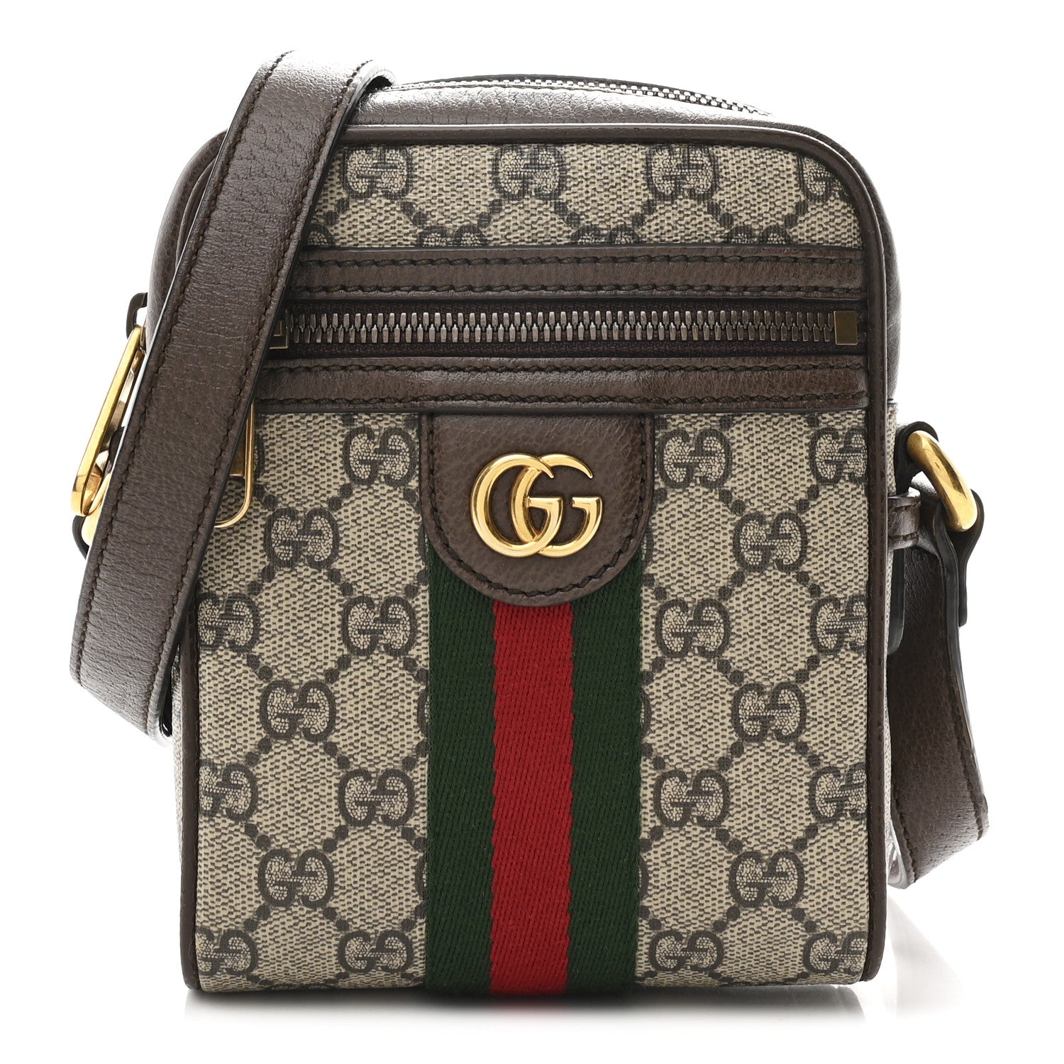 Gucci GG Supreme Monogram Web Mini Ophidia Messenger Brown 1 of 10