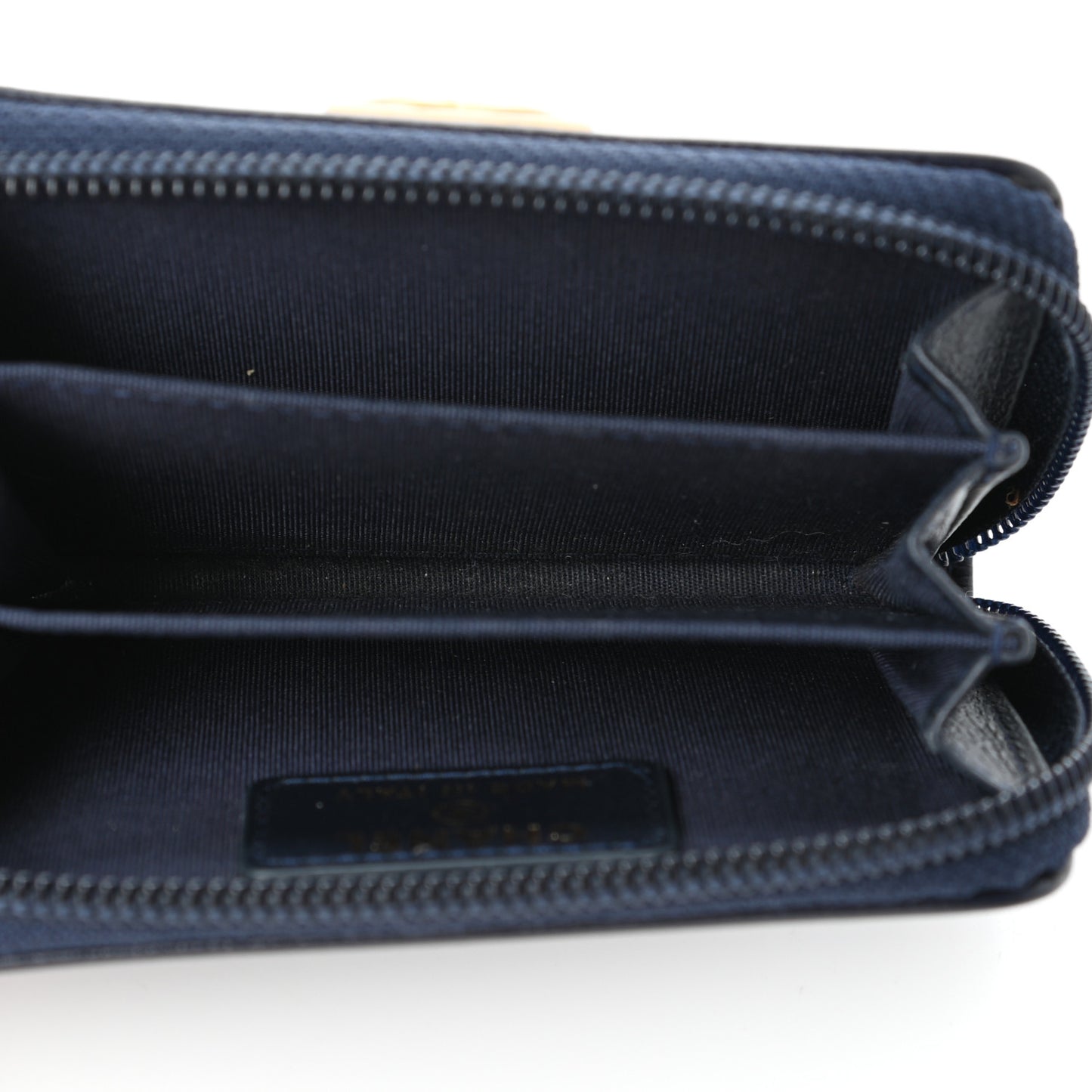 Caviar Quilted Boy Zip Around Coin Purse Wallet Dark Blue