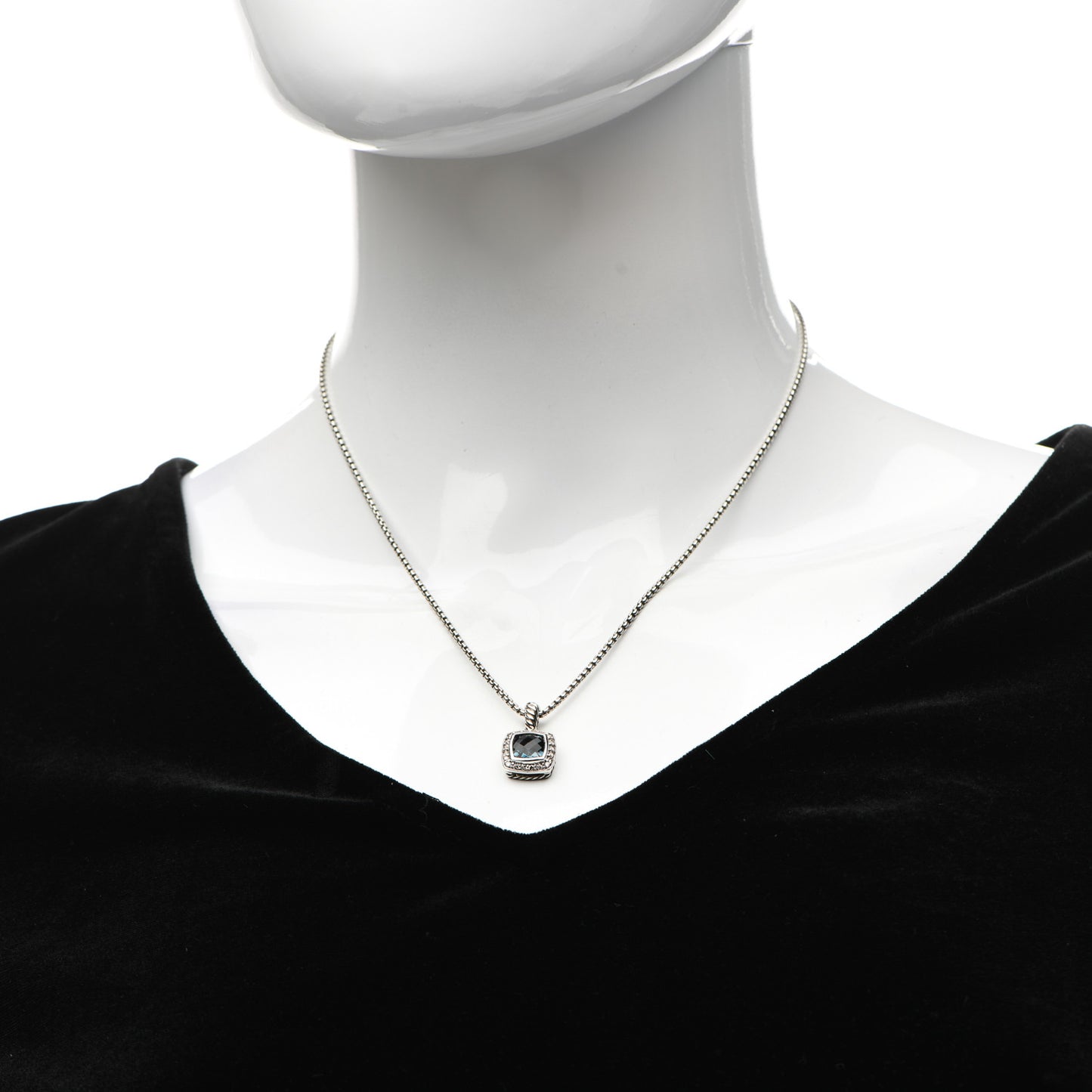 Sterling Silver Diamond Hampton Blue Topaz 7mm Petite Albion Pendant Necklace