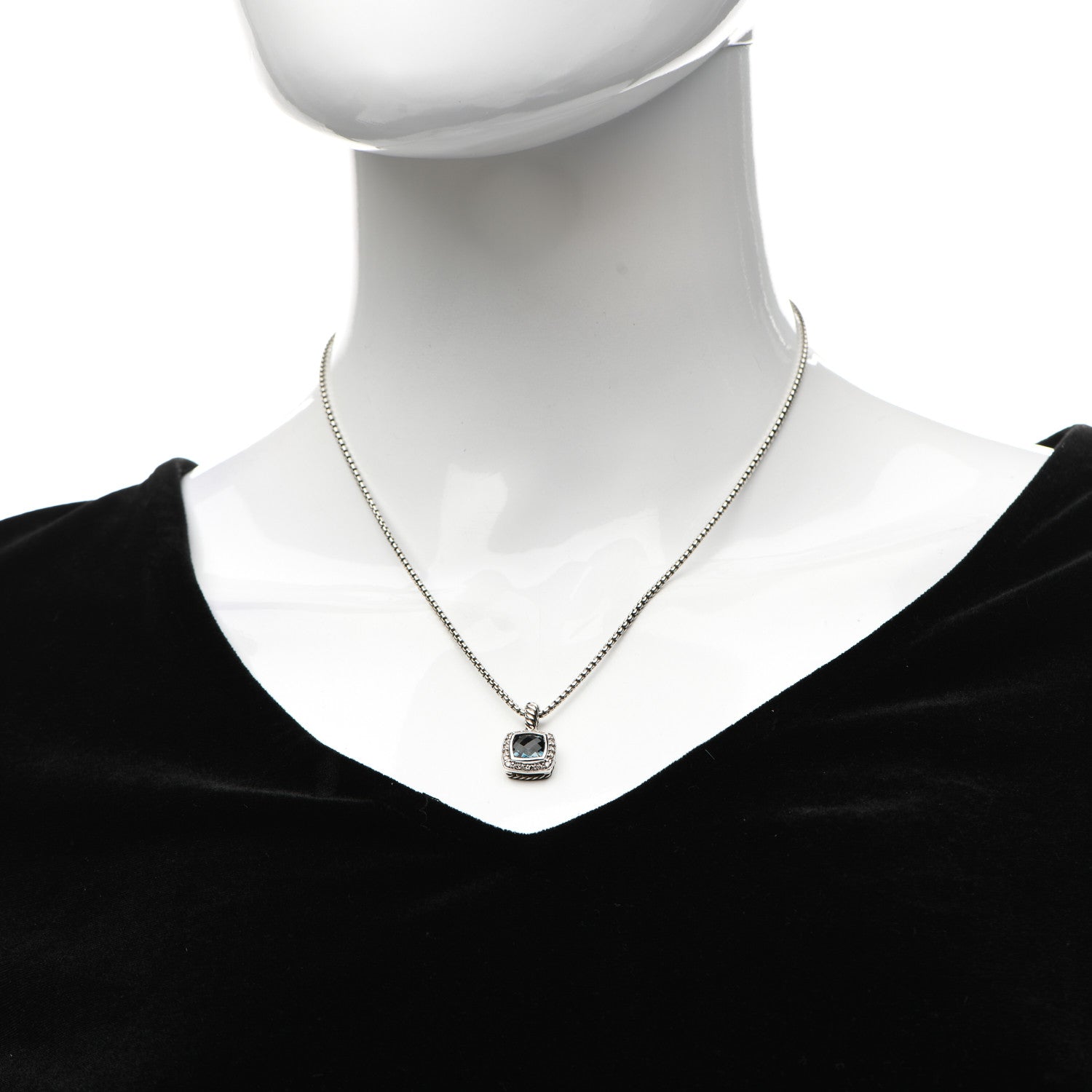 David Yurman Sterling Silver Diamond Hampton Blue Topaz 7mm Petite Albion Pendant Necklace 2 of 4
