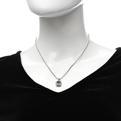 David Yurman Sterling Silver Diamond Hampton Blue Topaz 7mm Petite Albion Pendant Necklace 2 of 4