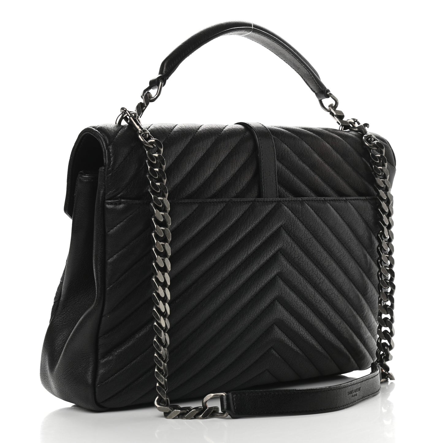 Sheepskin Matelasse Chevron Monogram Large College Satchel Black