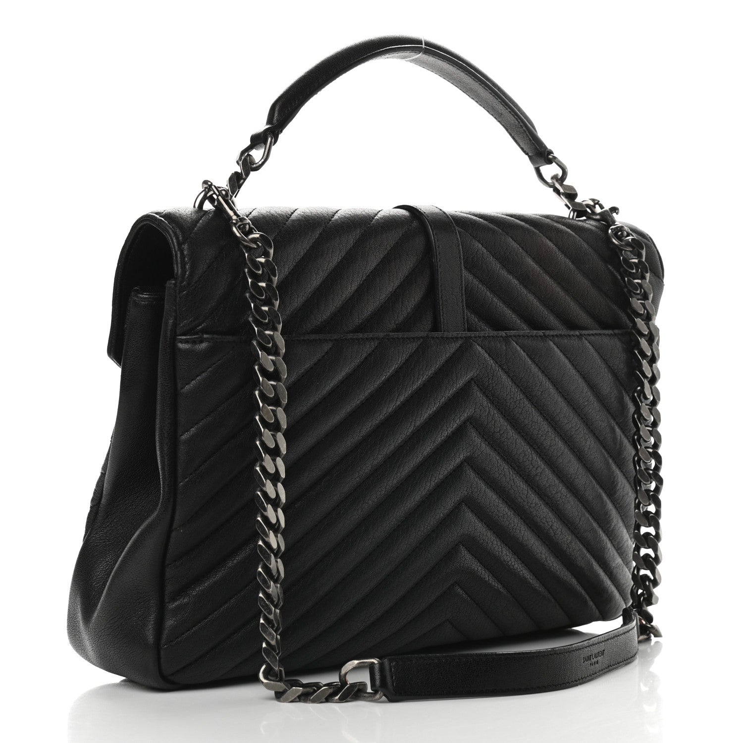 Saint Laurent Sheepskin Matelasse Chevron Monogram Large College Satchel Black 3 of 11
