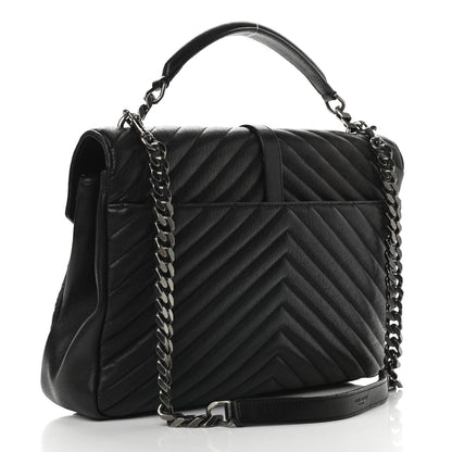 Saint Laurent Sheepskin Matelasse Chevron Monogram Large College Satchel Black 3 of 11