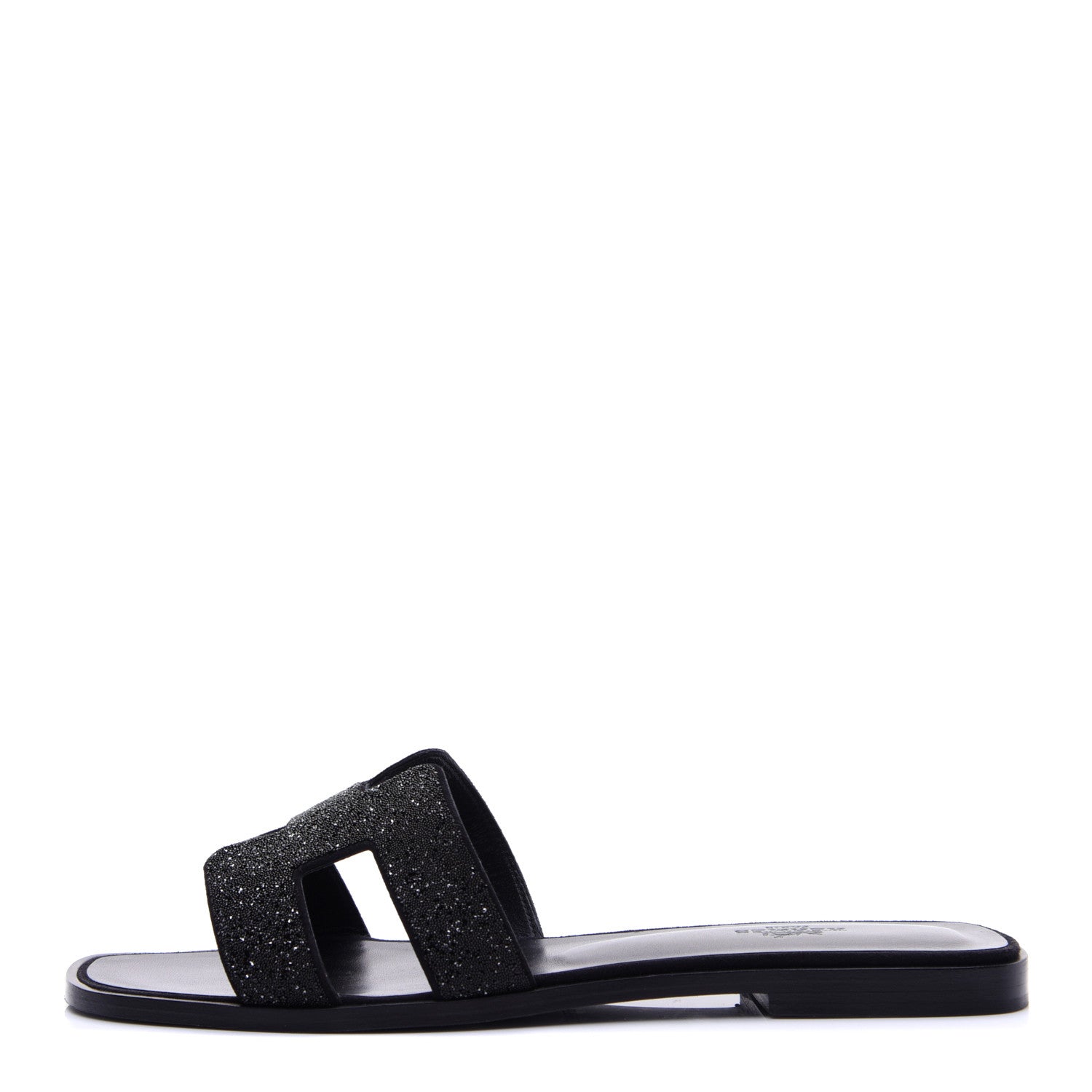 Hermes Suede Goatskin Crystal Powder Oran Sandals 40 Black 1 of 14