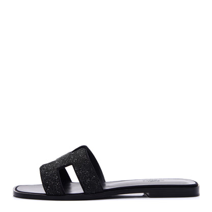 Hermes Suede Goatskin Crystal Powder Oran Sandals 40 Black 1 of 14