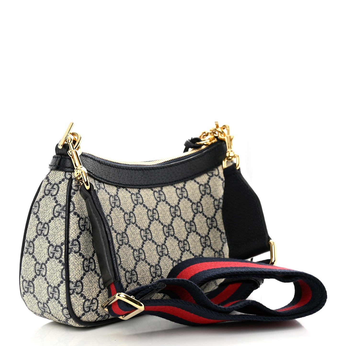 GG Supreme Monogram Textured Dollar Calfskin Web Small Ophidia GG Handbag Beige Blue