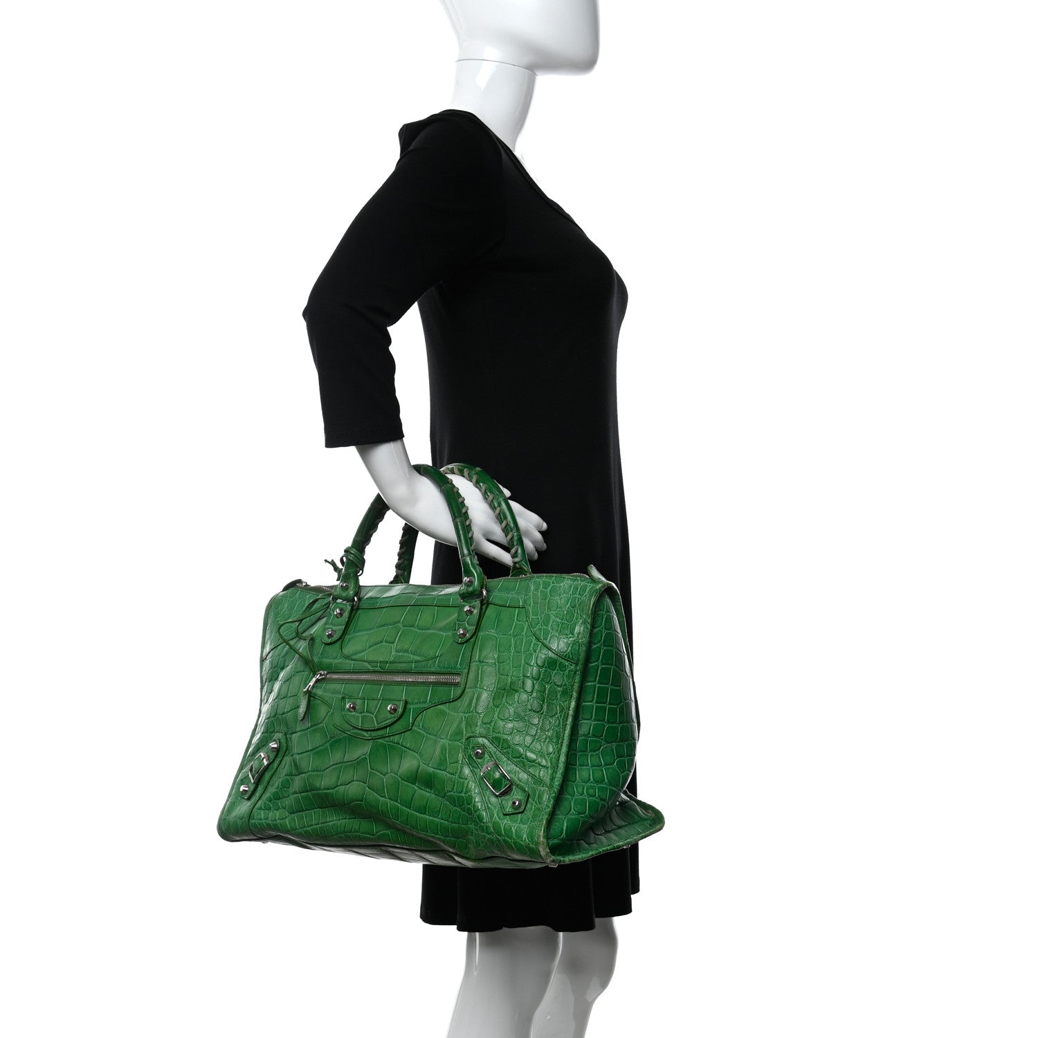 Balenciaga Crocodile Classic Silver Hardware Work Green 2 of 17