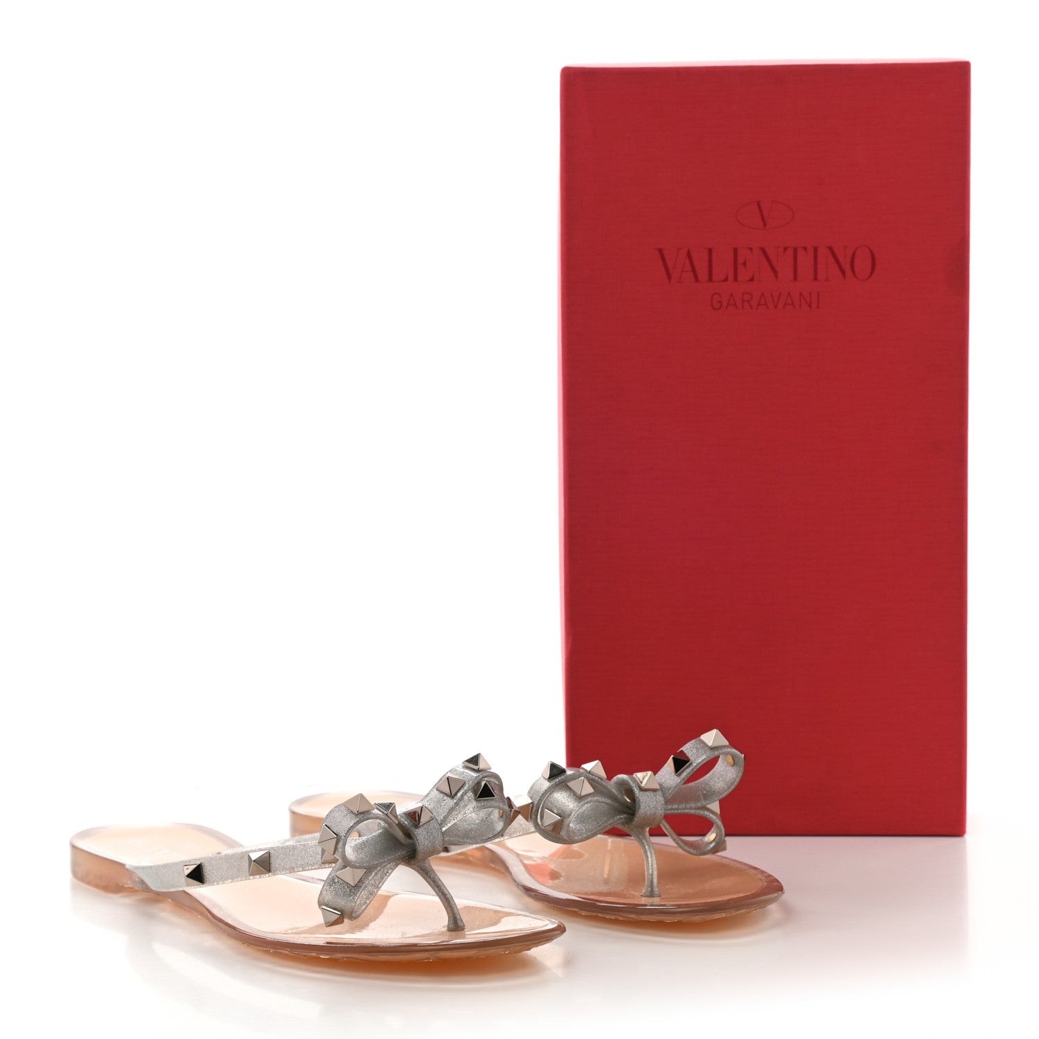 Valentino Garavani PVC Jelly Glitter Rockstud Bow Thong Sandals 38 Silver 8 of 8