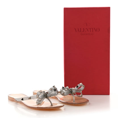 Valentino Garavani PVC Jelly Glitter Rockstud Bow Thong Sandals 38 Silver 8 of 8
