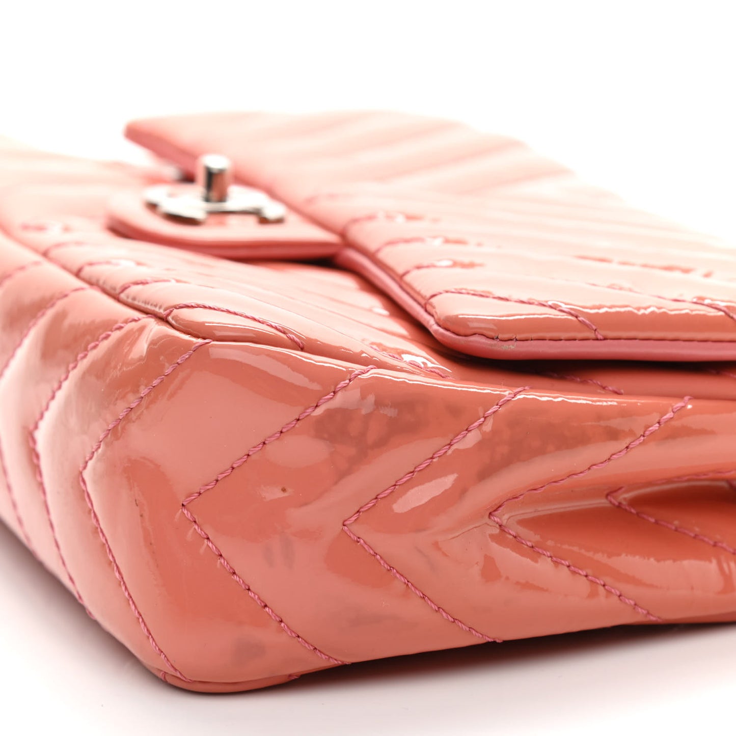 Patent Chevron Quilted Medium Single Flap Pink