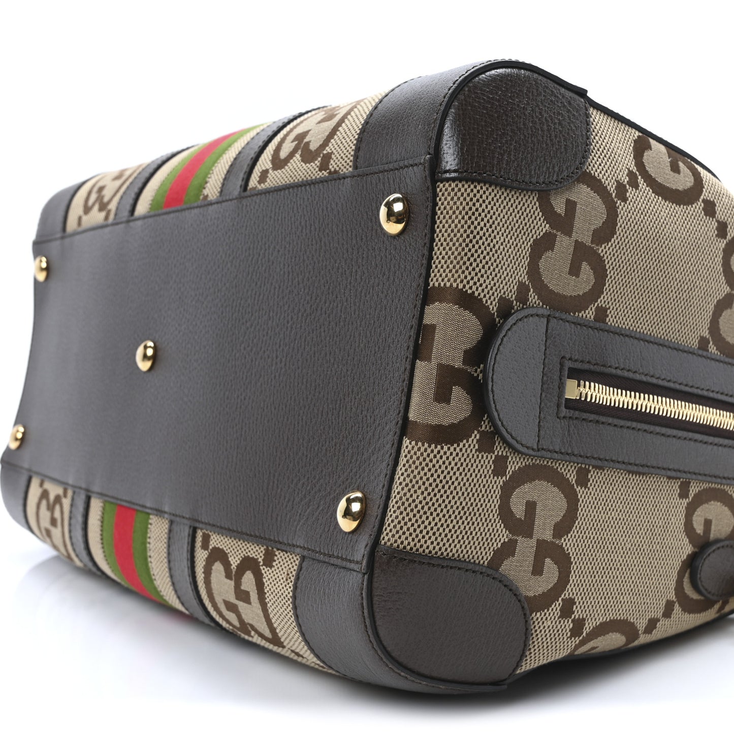 Monogram Jumbo GG Textured Dollar Calfskin Web Medium Duffle Bag Camel Ebony