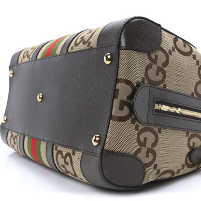 Gucci Monogram Jumbo GG Textured Dollar Calfskin Web Medium Duffle Bag Camel Ebony 10 of 10