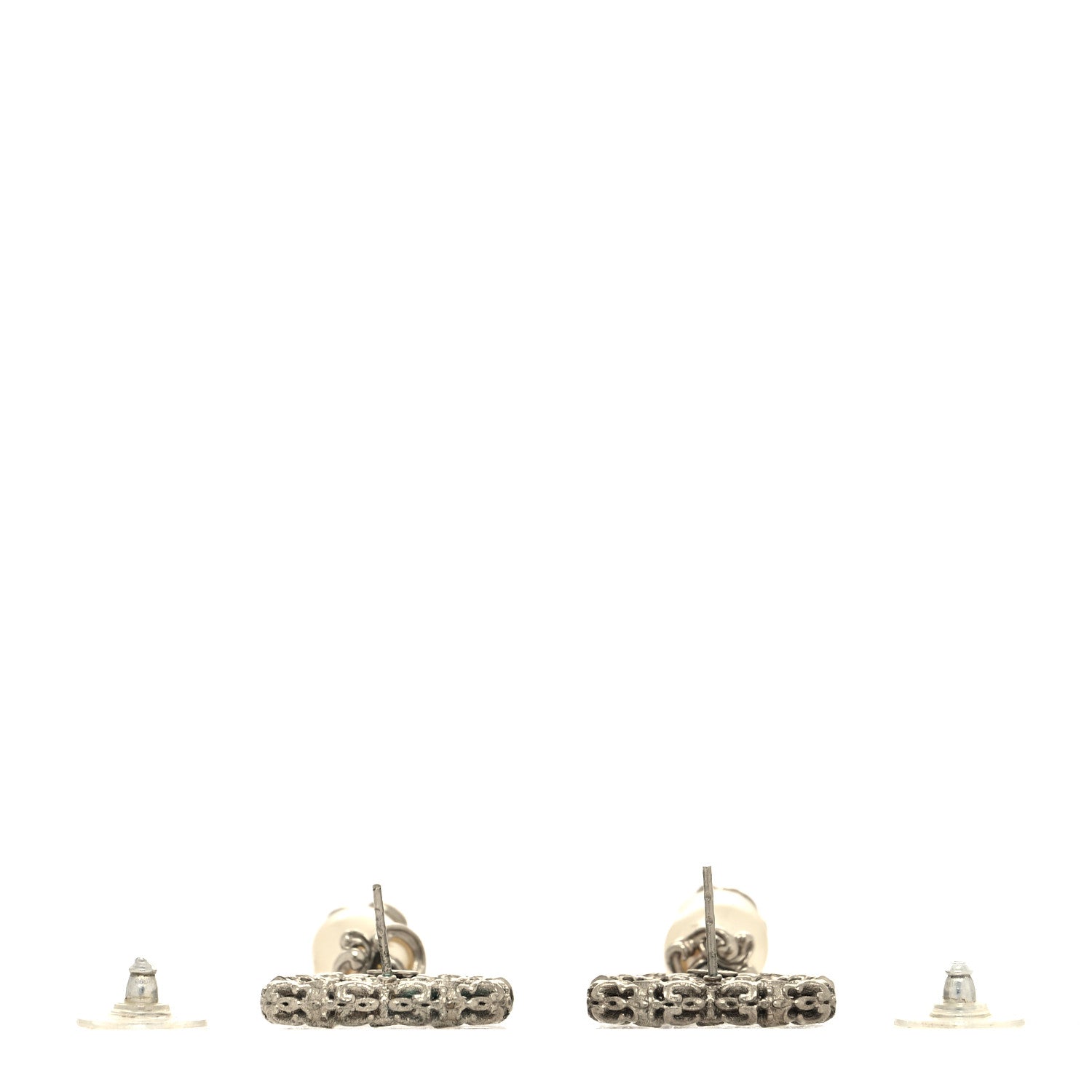 Chanel Pearl Textured CC Drop Earrings Silver 3 of 5