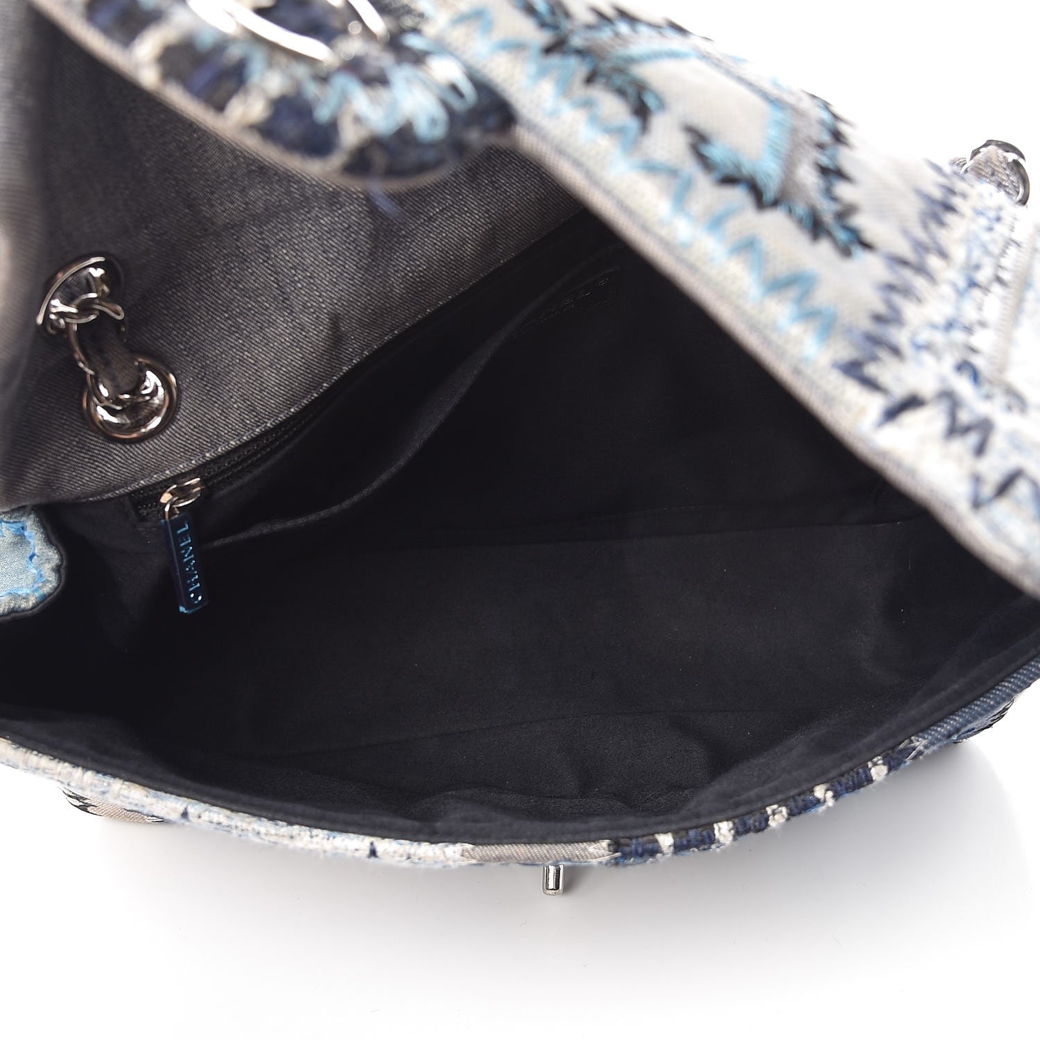 Chanel Denim Tweed Patchwork Jumbo Single Flap Blue 6 of 14