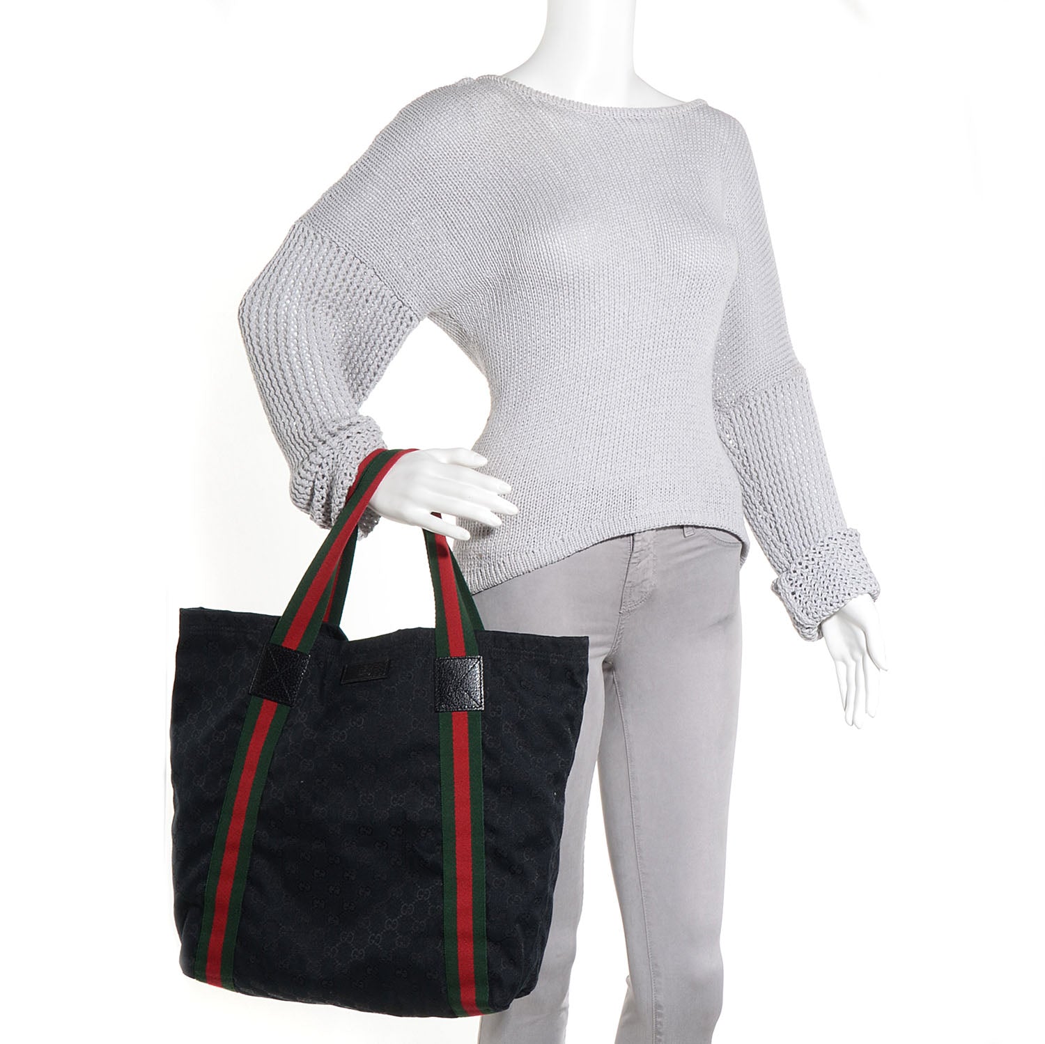 Gucci GG Monogram Medium Web Handle Vertical Tote Black 2 of 8