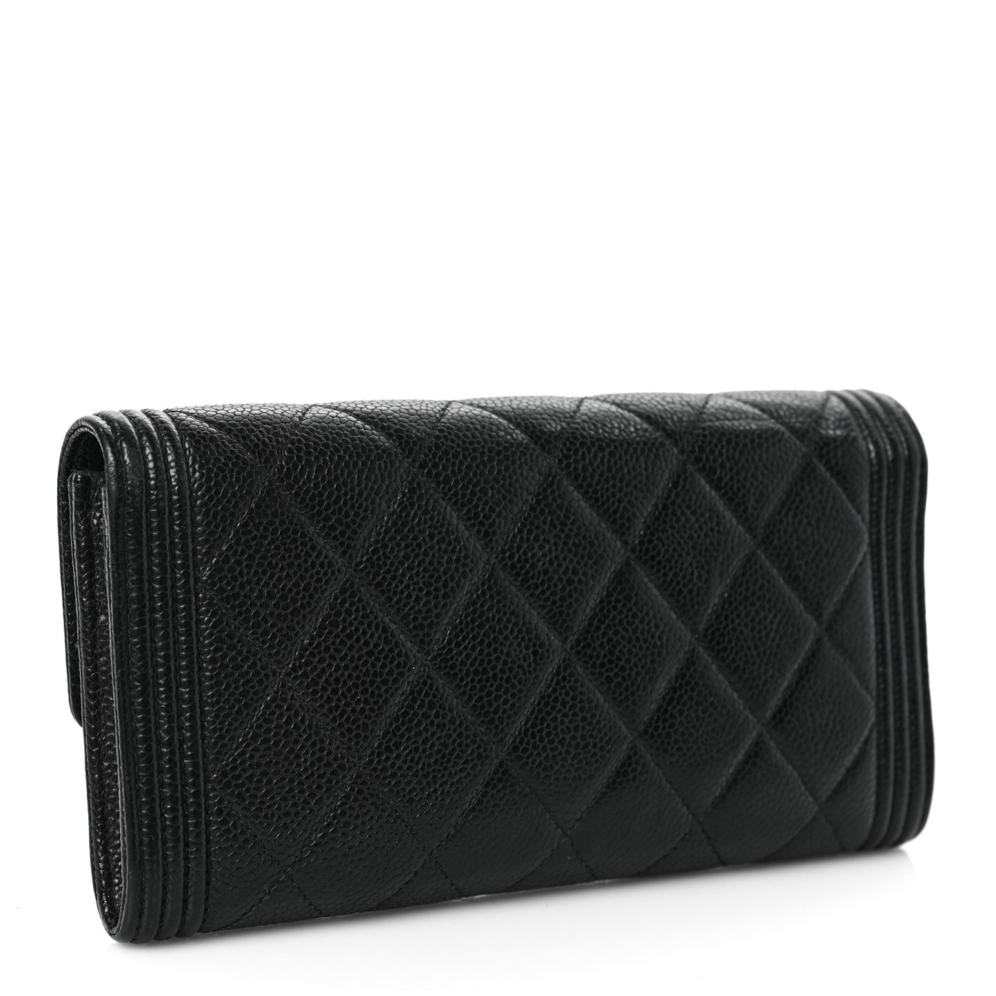 Caviar Quilted Large Boy Gusset Flap Wallet Black