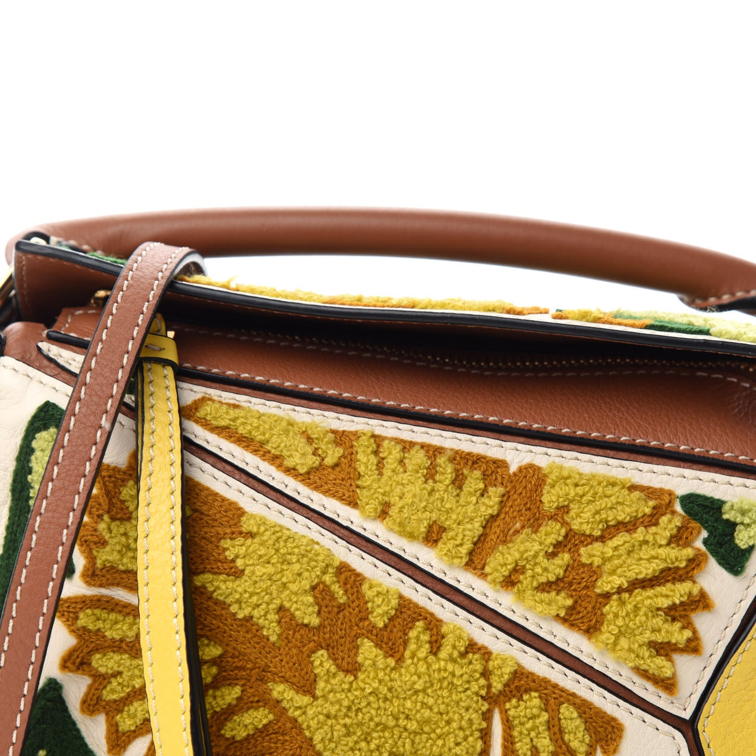Loewe Calfskin Embroidered Floral Mini Puzzle Bag Tan Yellow 10 of 10