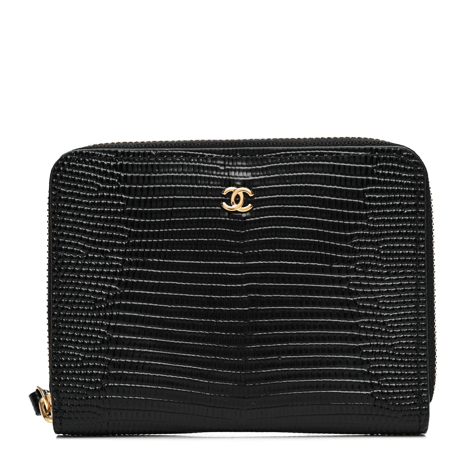 Chanel Lizard Embossed Compact Wallet Black 1 of 8