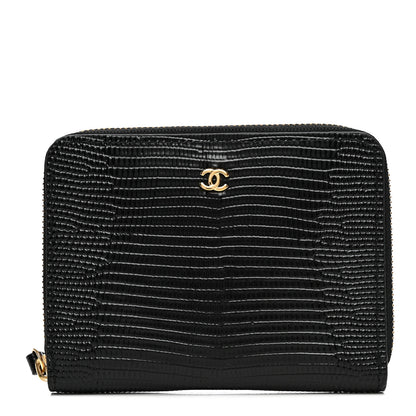 Chanel Lizard Embossed Compact Wallet Black 1 of 8