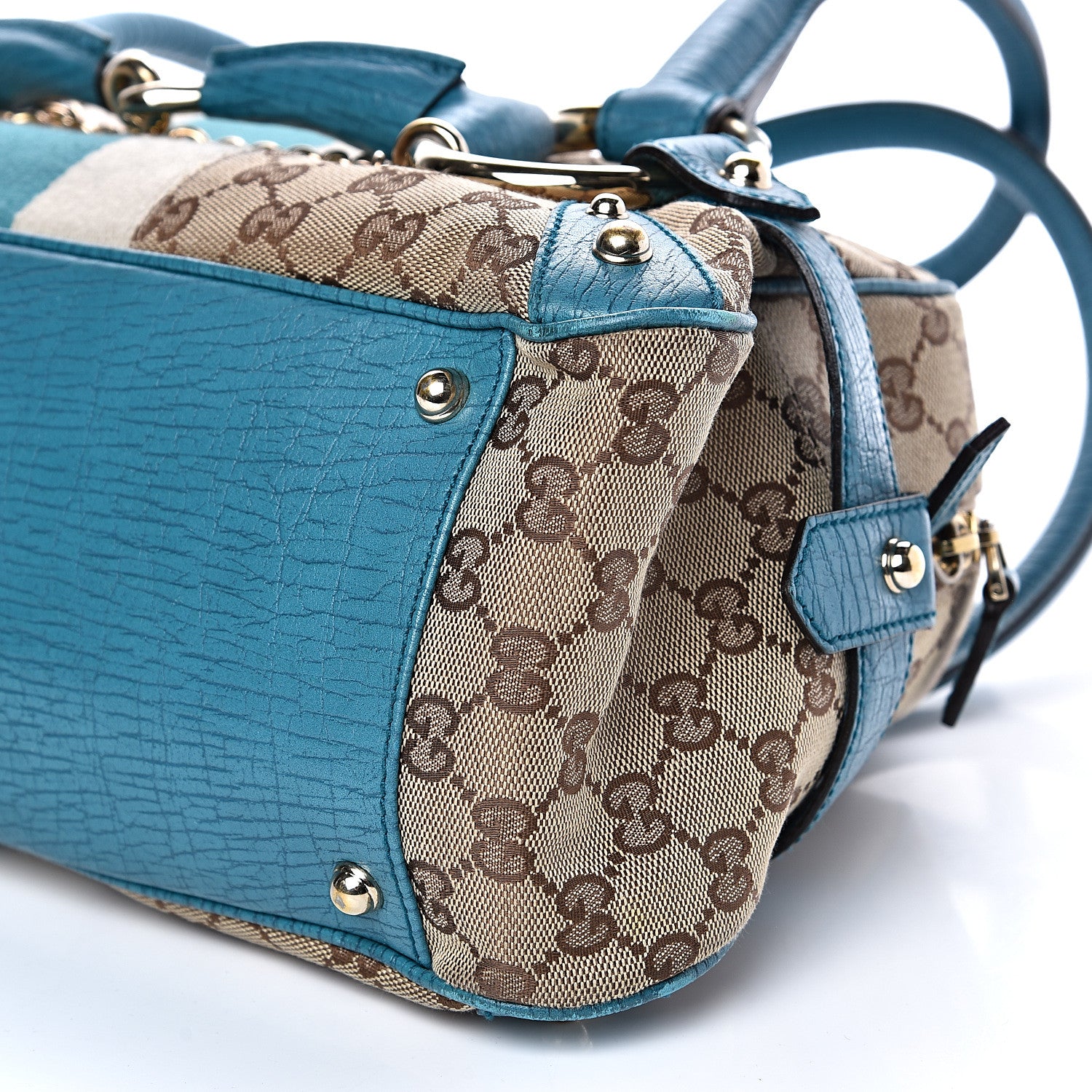 Gucci Monogram Horsebit Chain Satchel Blue 9 of 14