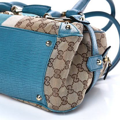 Gucci Monogram Horsebit Chain Satchel Blue 9 of 14