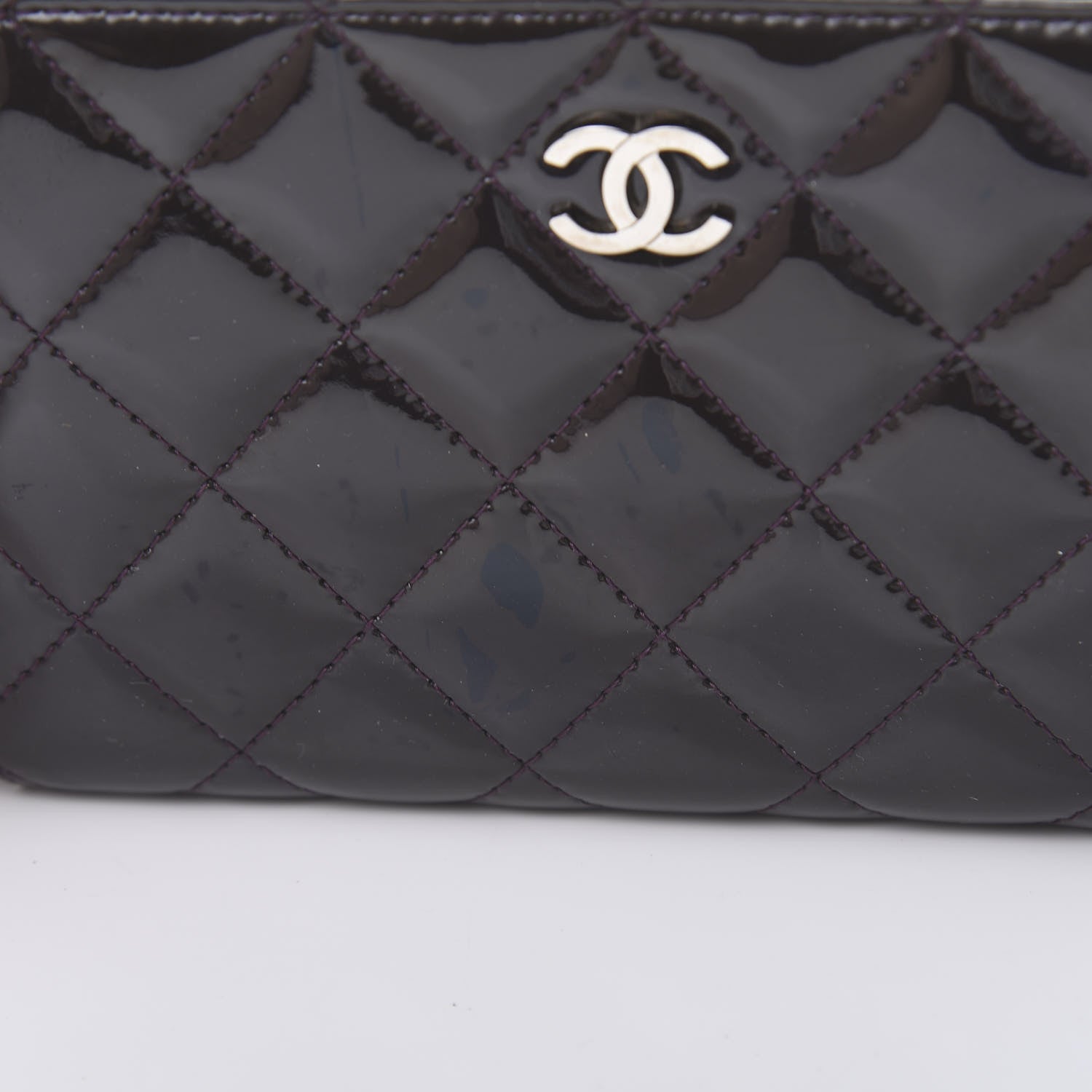 Chanel Patent Quilted Small Zip Around Wallet Dark Purple 9 of 13