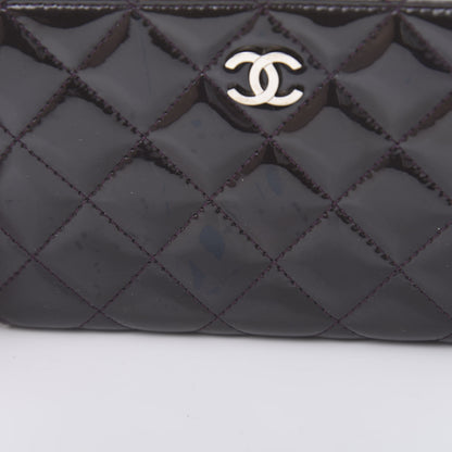 Chanel Patent Quilted Small Zip Around Wallet Dark Purple 9 of 13