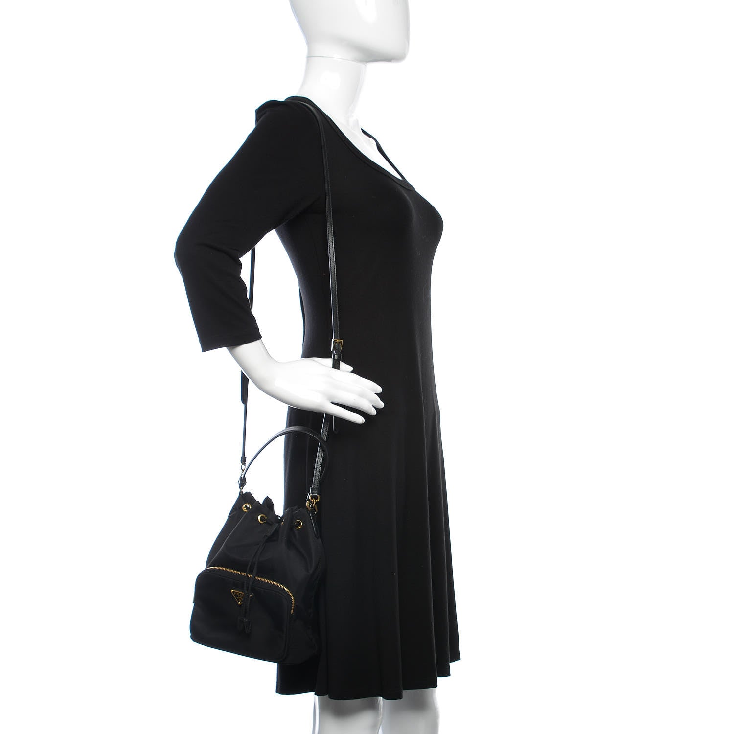 Prada Saffiano Tessuto Nylon Mini Bucket Crossbody Bag Black 2 of 9