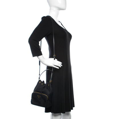 Prada Saffiano Tessuto Nylon Mini Bucket Crossbody Bag Black 2 of 9