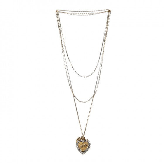 Christian Dior Metal Double Heart J'adior Necklace Aged Gold 4 of 7
