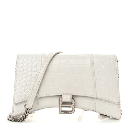 Balenciaga Shiny Calfskin Crocodile Embossed Small Hourglass Evening Chain Bag White 1 of 12